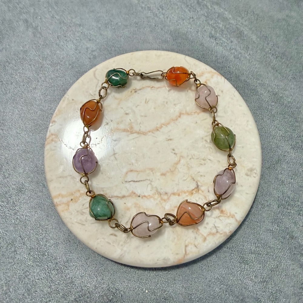 Vintage Boho Caged Wire Multicolor Gemstone Bracelet